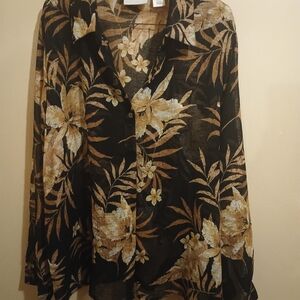 Alfred Dunner Black and Brown Floral Blouse